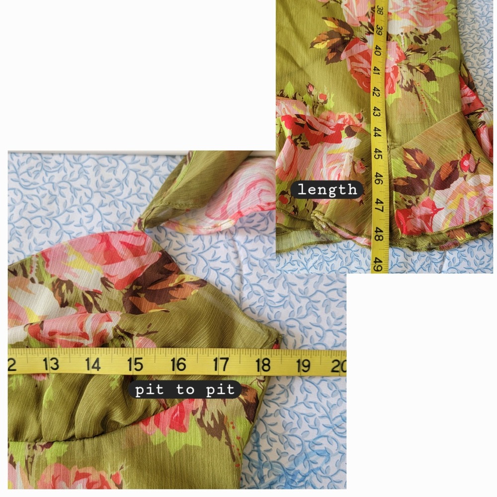 Betsey Johnson Green Floral Ruffle Smocked Midi Dress Medium Y2K Classic - Picture 7 of 11